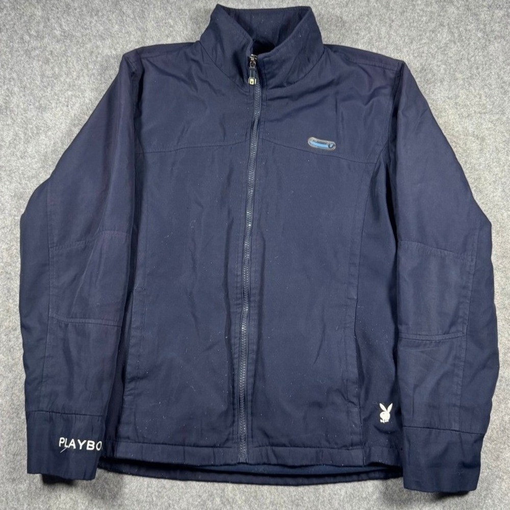 Playboy Womens Navy Blue Full Zip Mock Neck Jacket Bunny Logo‎ Large Outdoors